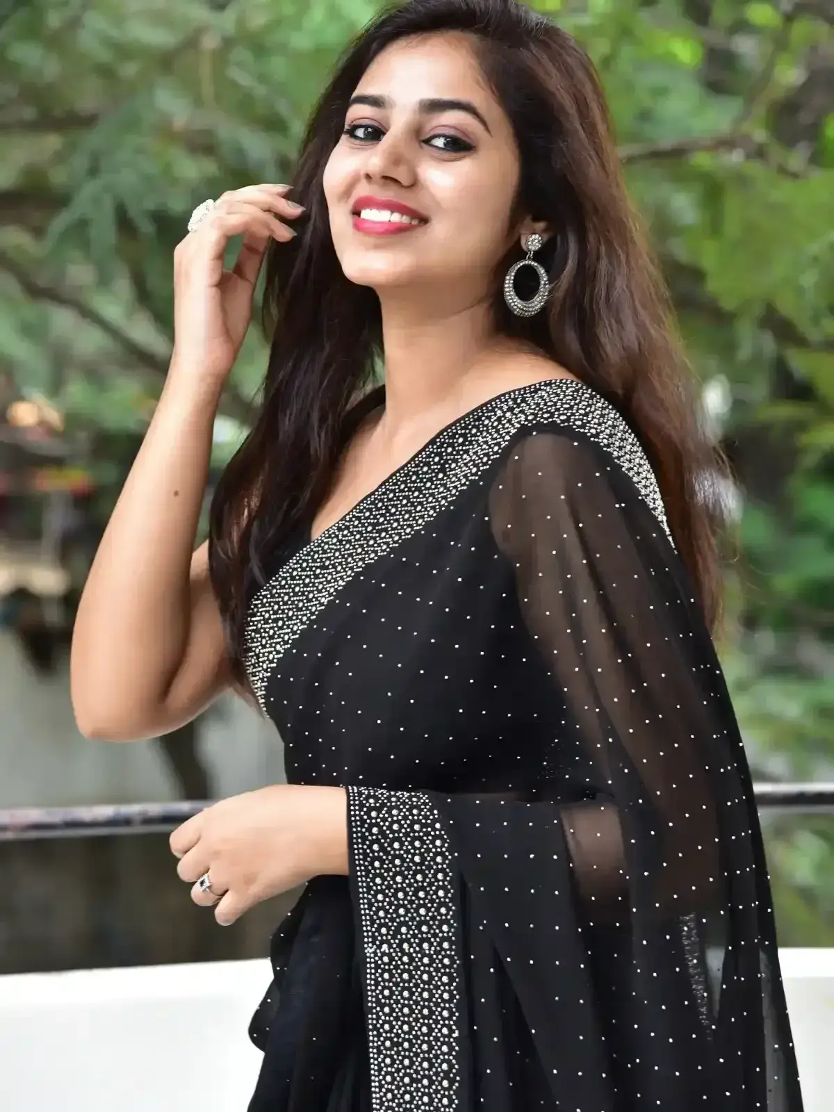 Vibhisha Jaanu in Black Saree at Rudram Kota Movie Success Meet